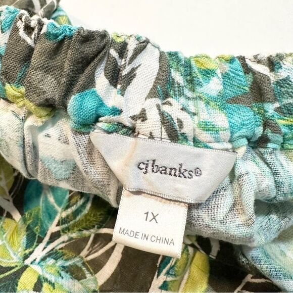 CJ Banks Linen Midi Skirt Citrus Floral Leaf Print Size 1X - Picture 5 of 9